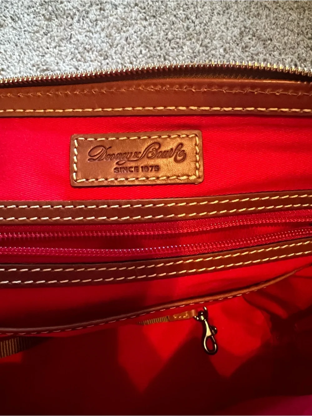 Dooney & Bourke Pebble Leather Satchel - Beige Body with Brown Trim
